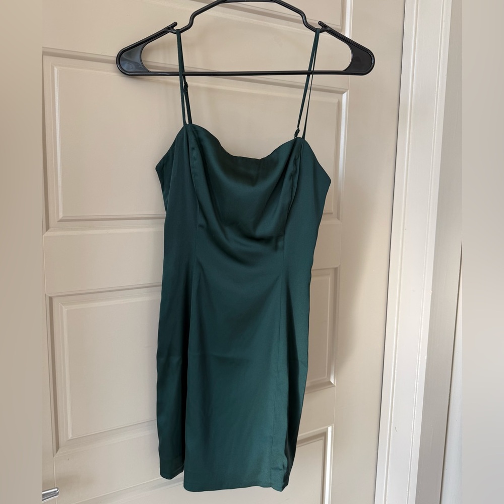 Aritzia Dark Green Satin Mini Slip Dress